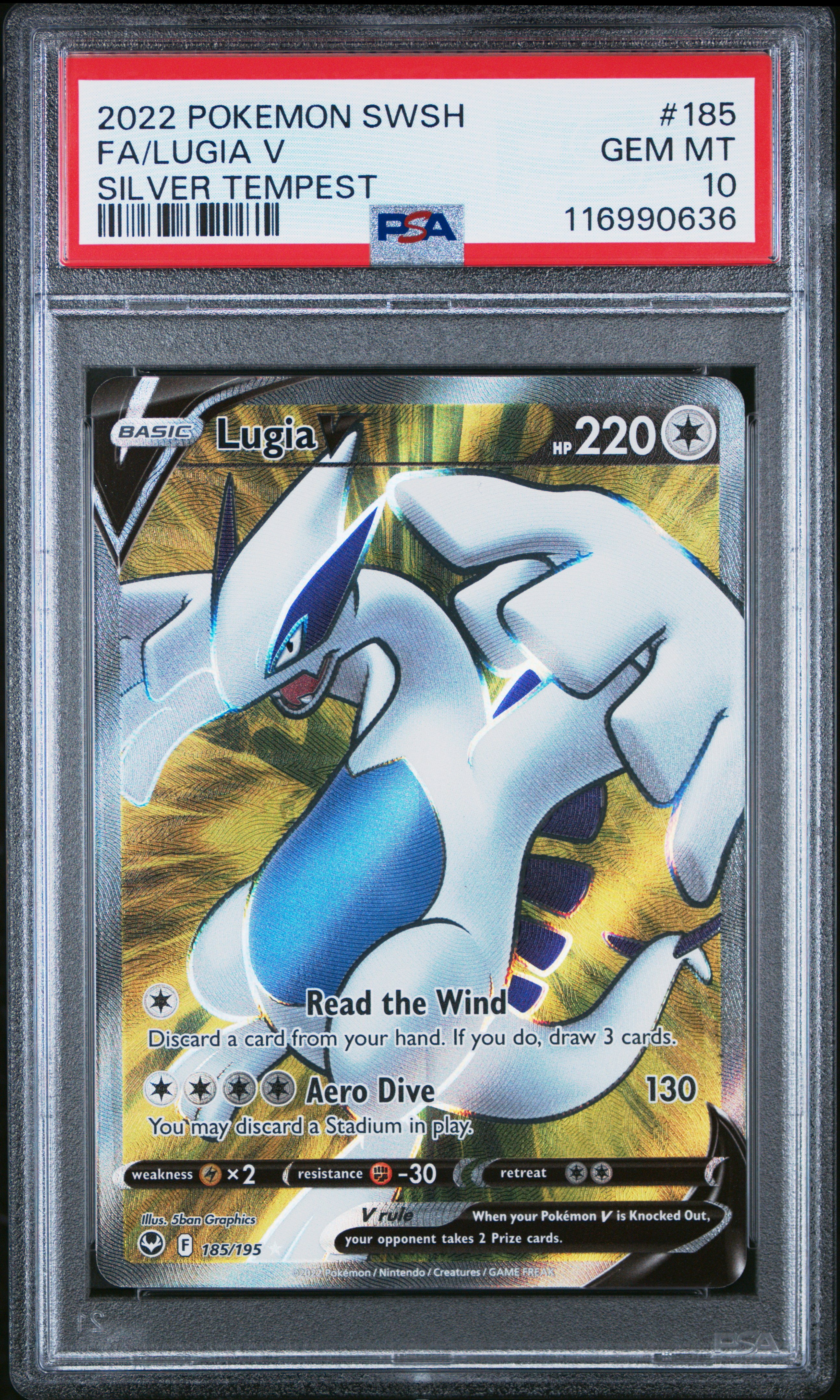 2022 POKEMON SWORD & SHIELD SILVER TEMPEST #185 FA/LUGIA V SILVER TEMPEST