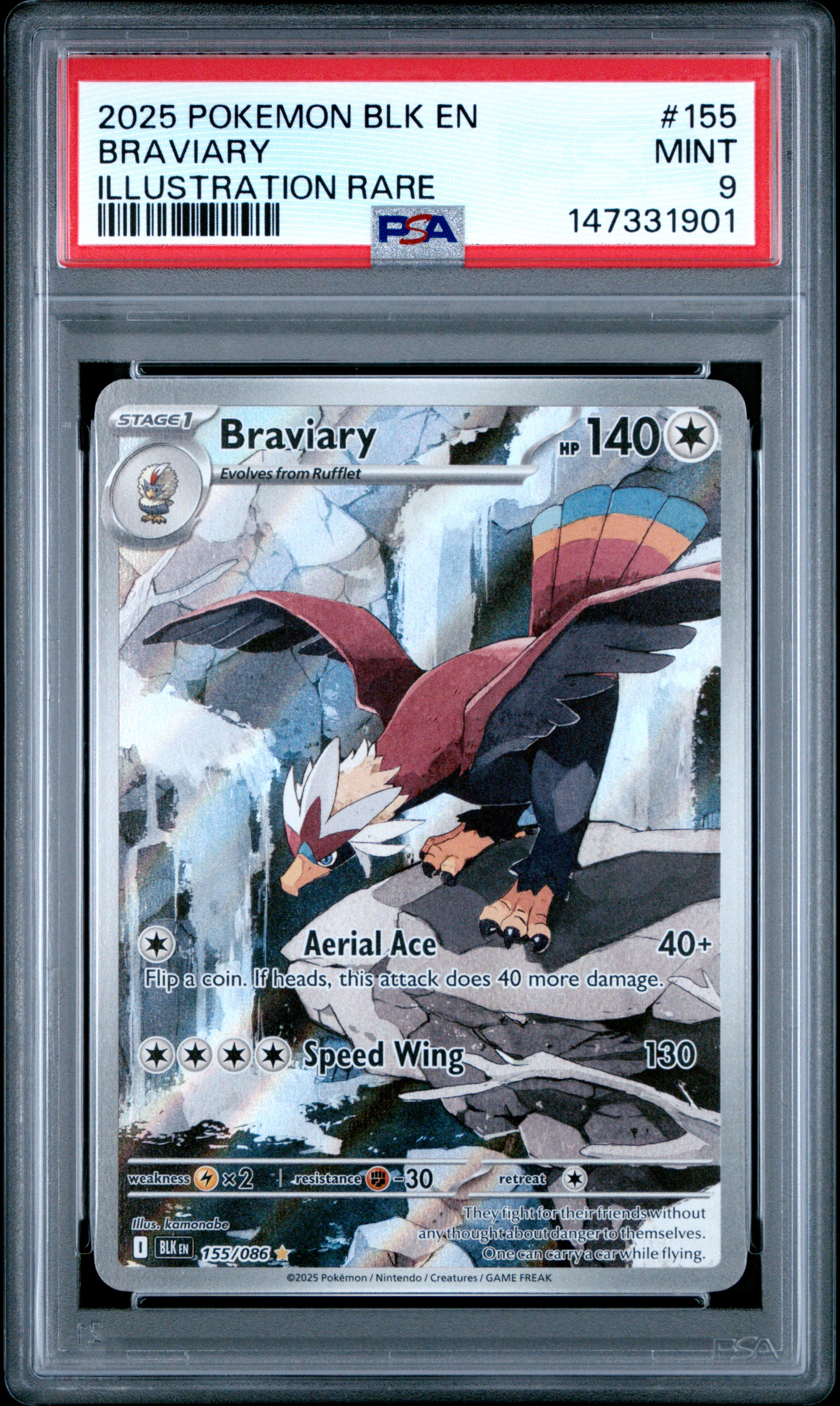 2025 POKEMON BLK EN-BLACK BOLT #155 BRAVIARY ILLUSTRATION RARE