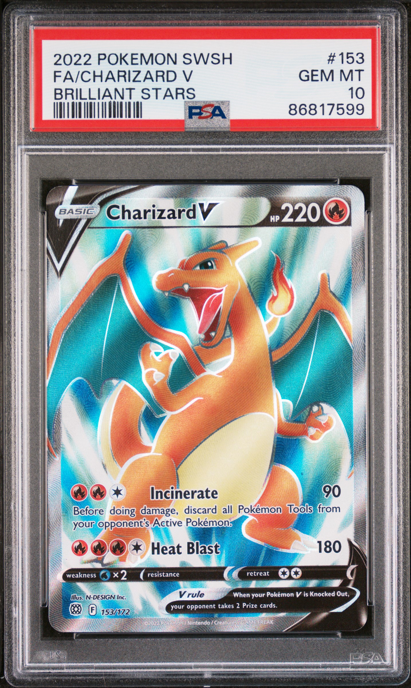 2022 POKEMON SWORD & SHIELD BRILLIANT STARS #153 FA/CHARIZARD V BRILLIANT STARS