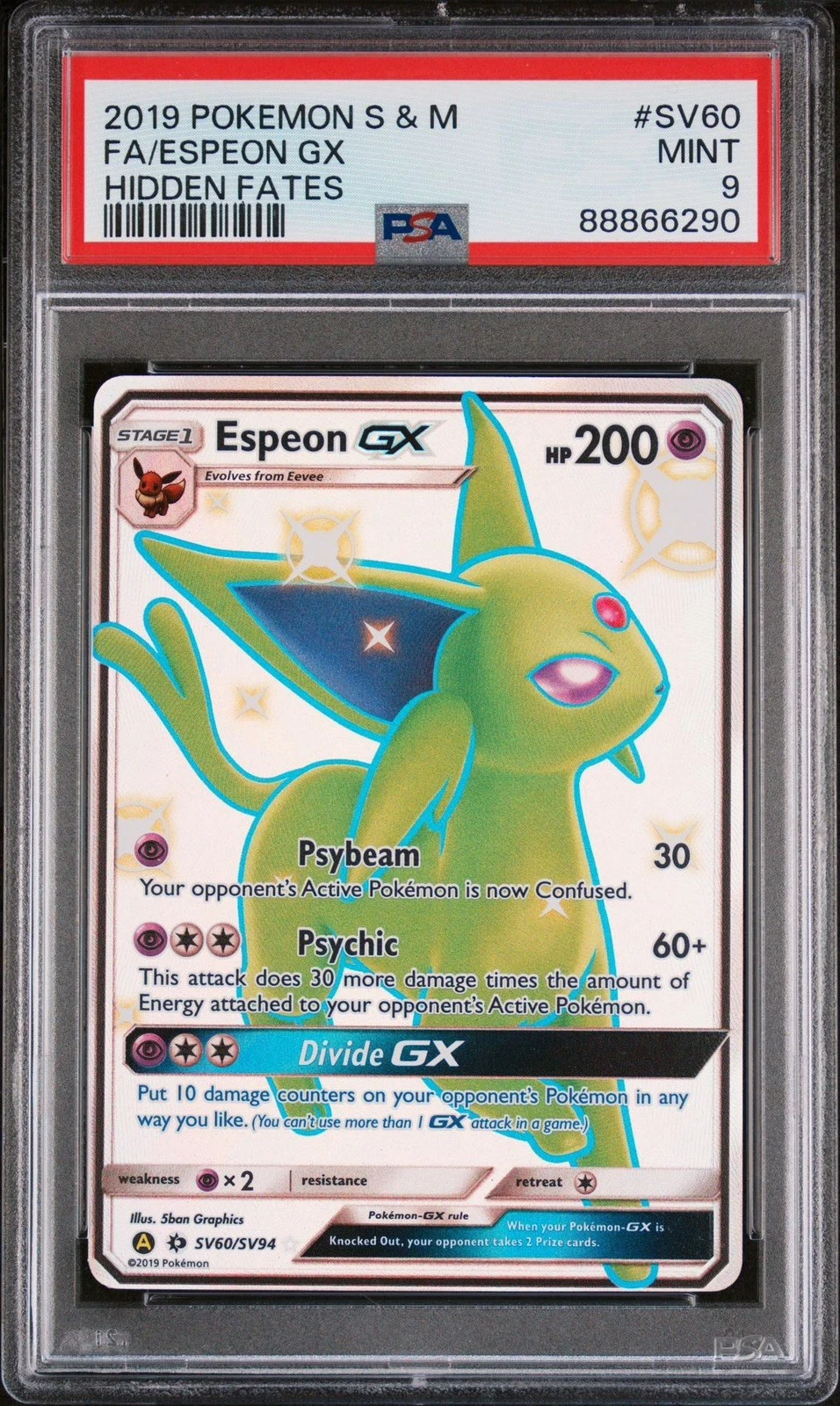 2019 POKEMON SUN & MOON HIDDEN FATES #SV60 FA/ESPEON GX HIDDEN FATES