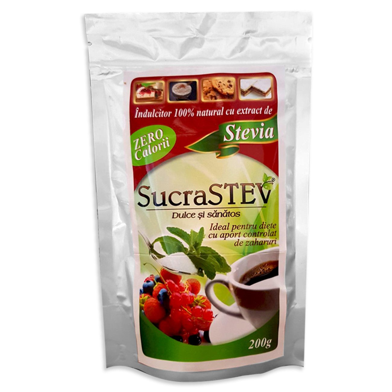 Indulcitor natural pe baza de extract de Stevia Rebaudiana, SucraStev, 200g