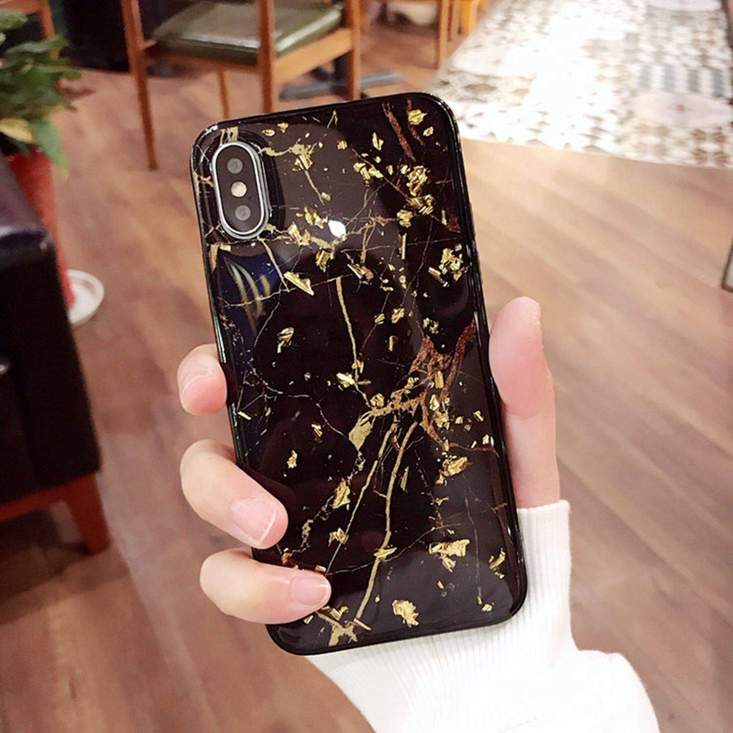 Husa cu foita de aur 24K pentru Iphone X/XS, culoare Glitter black 24K imagine noua idaho.ro