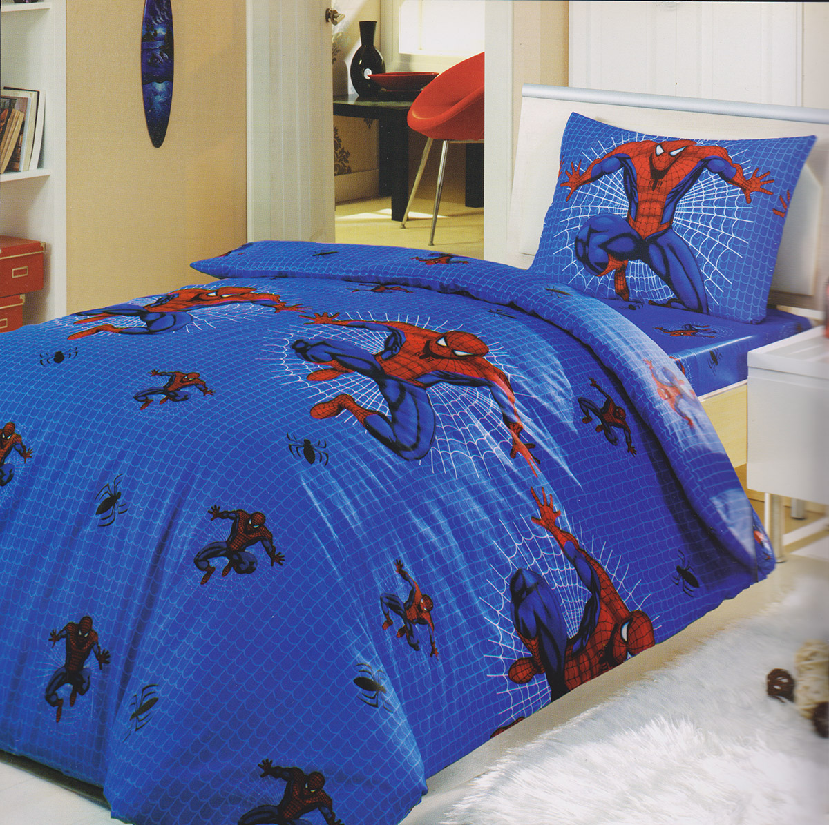 Lenjerie de pat copii Spiderman 100%, 3 piese, multicolor, 160 x 200 cm 100% imagine 2022 protejamcopilaria.ro