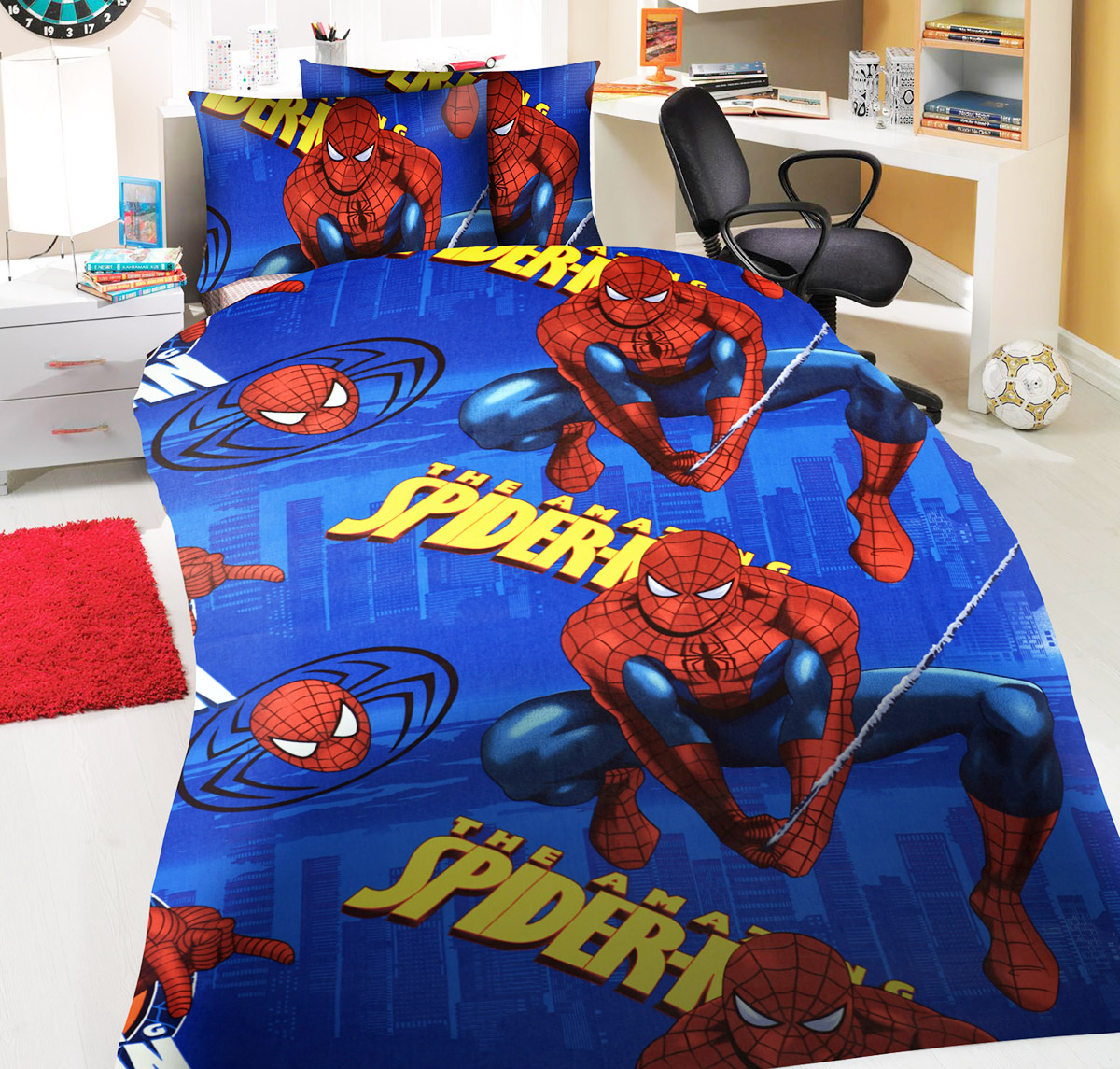Lenjerie de pat copii Amazing Spiderman 2 bumbac 100%, 3 piese, multicolor, 160 x 200 cm