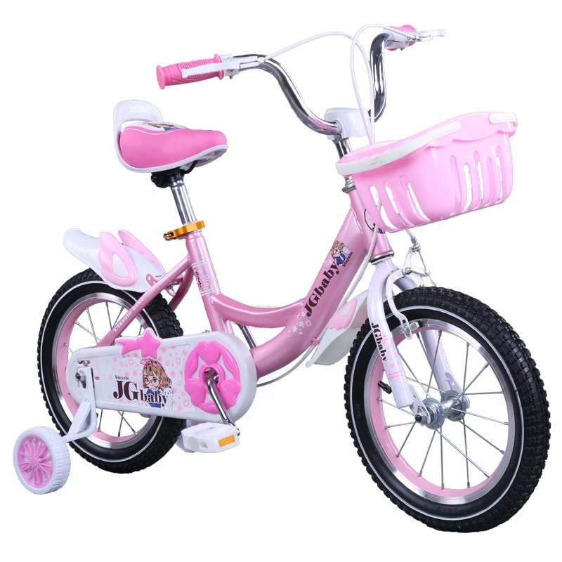 Bicicleta Go kart Baby pentru fete, 18 inch, roti ajutatoare, 5-8 ani, cosulet jucarii, aparatoare roti, roz
