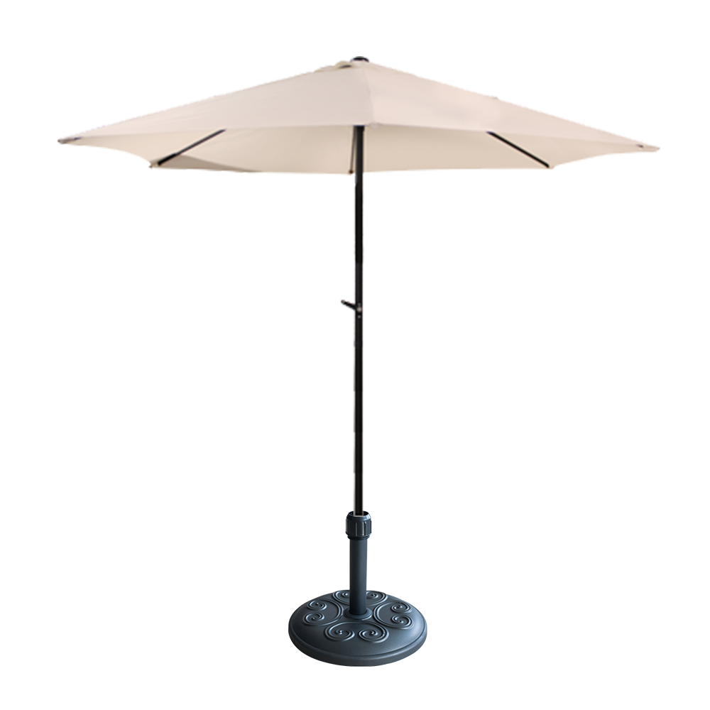Umbrela soare 270 cm bej cu mecanism rabatare si suport rotund cu relief 12 kg , culoare neagra