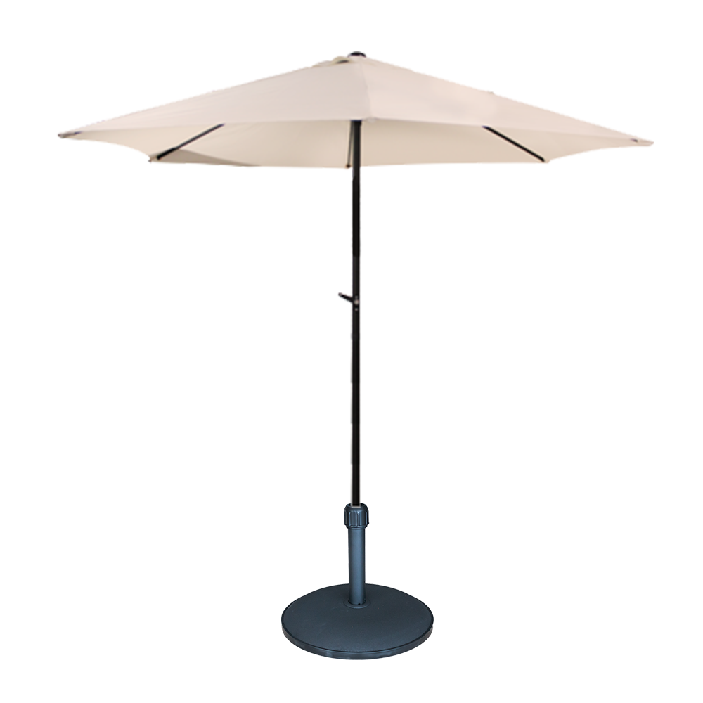 Umbrela soare 300 cm bej cu mecanism rabatare si suport rotund 25 kg negru