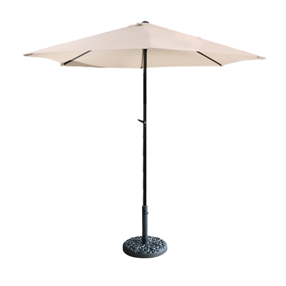 Umbrela soare 300 cm bej cu mecanism rabatare si suport rotund cu relief 25 kg