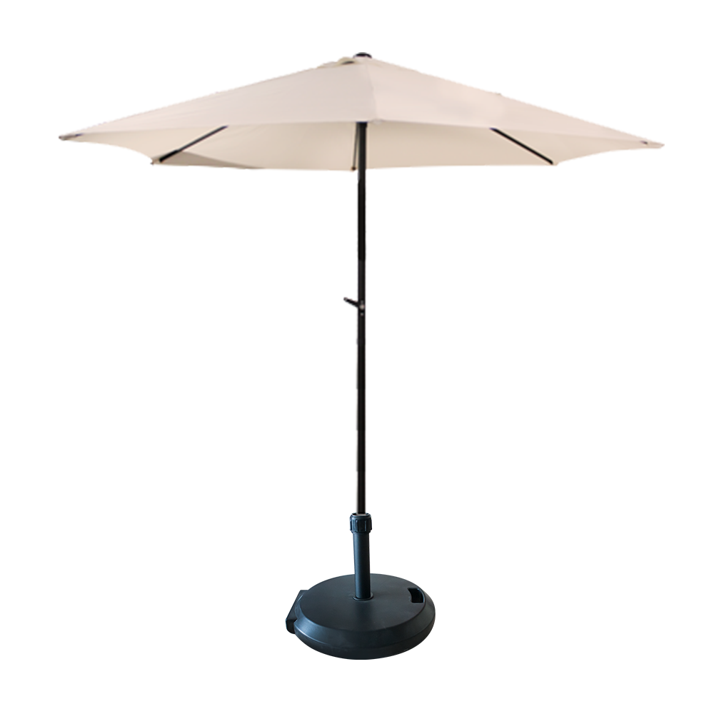 Umbrela soare 300 cm bej cu mecanism rabatare si suport rotund 35 kg