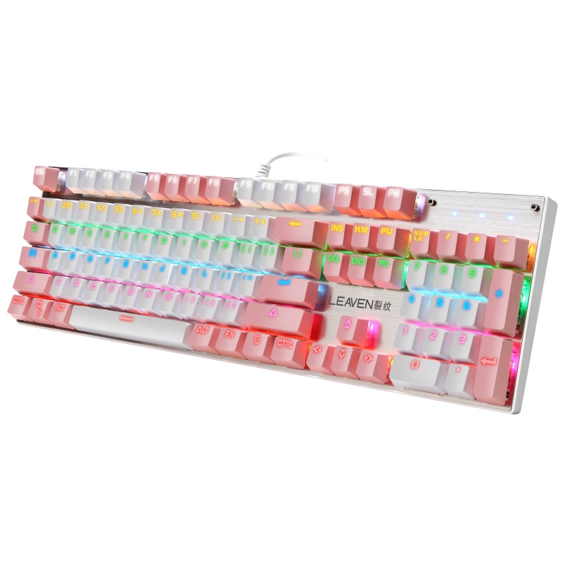 Tastatura gaming, mecanica Pinky Promise, 104 taste, RGB, 9 moduri de iluminare, USB, culoare Alb cu Roz 104 imagine noua idaho.ro