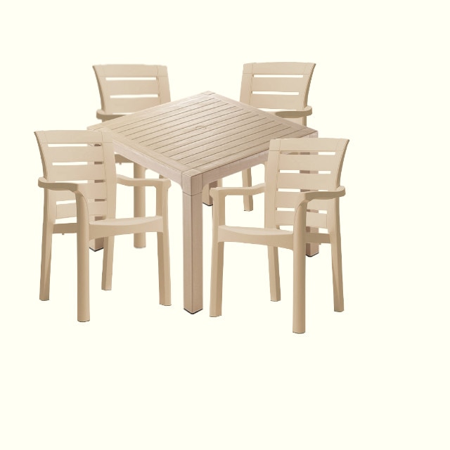Set mobilier exterior CULINARO PARNU, masa patrata 90x90x75cm, 4 scaune D60xH90xW57xSH45cm polipropilena/fibra sticla culoare cappuccino