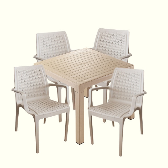 Set mobilier exterior CULINARO VINI, masa patrata 90x90x75cm, 4 scaune 58,5x56,5xH85cm polipropilena/fibra sticla culoare cappuccino
