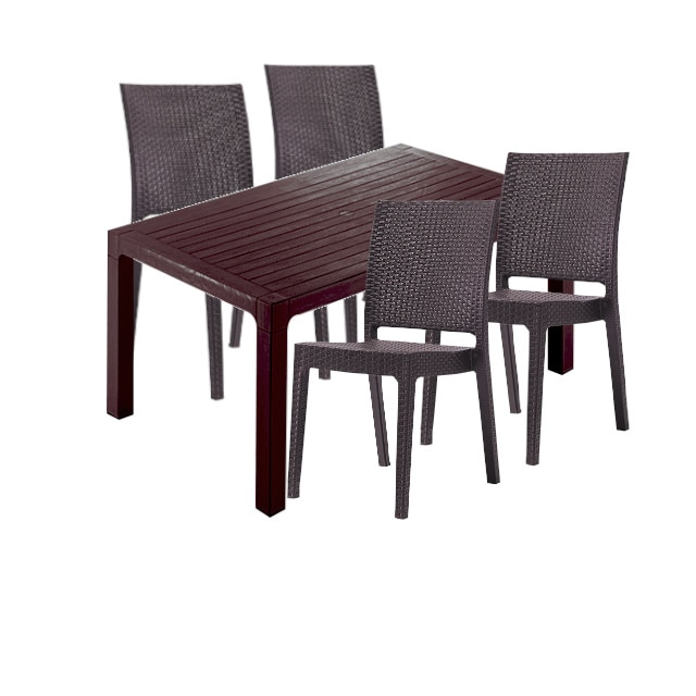 Set terasa CULINARO LIHULU, masa 90x150x75cm, 4 scaune 59x44xH88cm polipropilena/fibra sticla maro