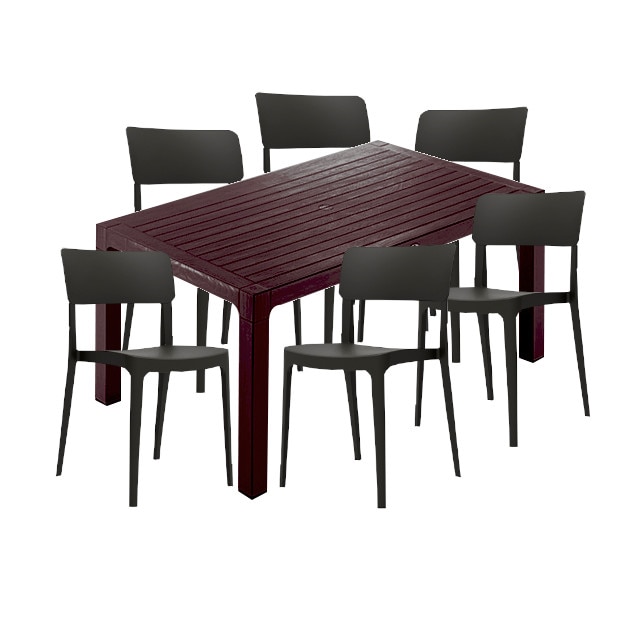 Set restaurant CULINARO RAPLA, masa 90x150x75cm maro, 6 scaune 47,1x45,3xH81,9cm polipropilena/fibra sticla culoare neagra