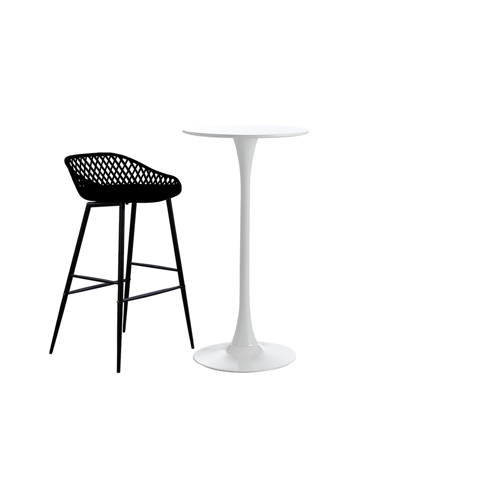 Set mobilier tip bar pentru mic dejun masa alba 60x101cm cu 1 scaun negru TOYAMA 48x47x95cm