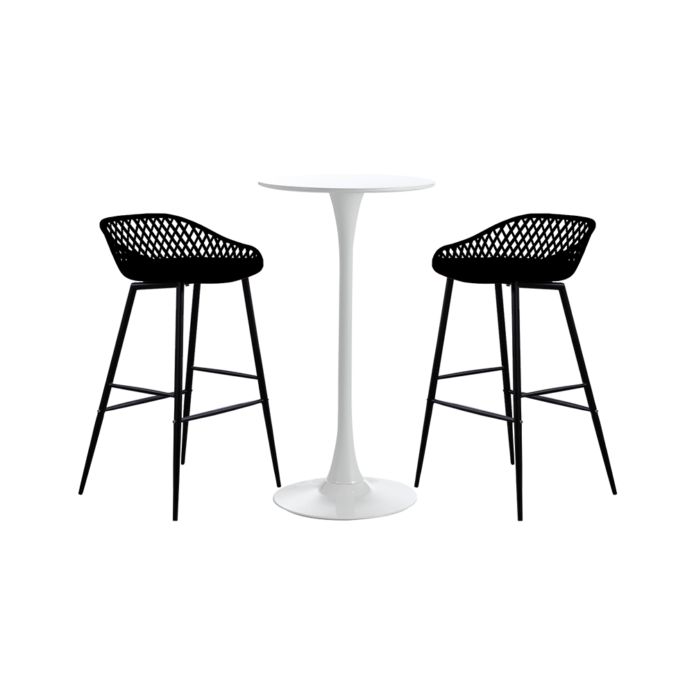 Set mobilier tip bar pentru mic dejun masa alba 60x101cm cu 2 scaune TOYAMA negre 48x47x95cm