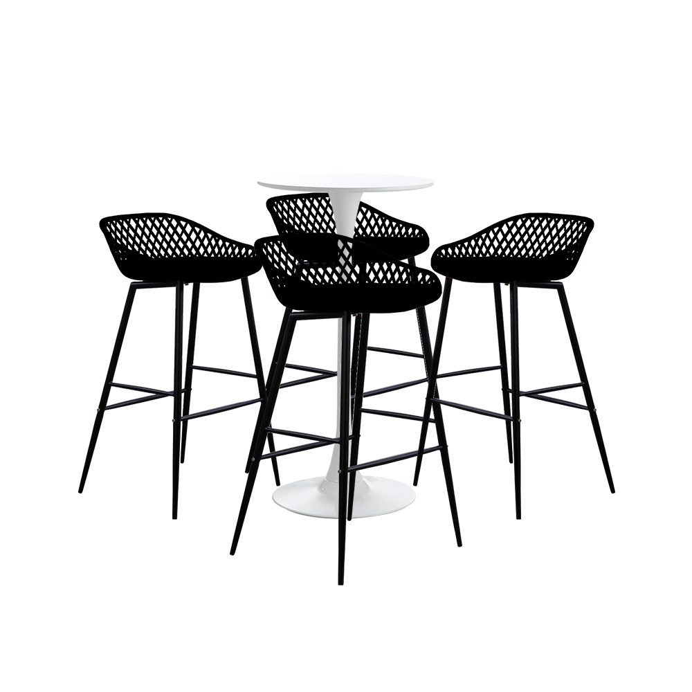Set mobilier tip bar pentru mic dejun masa alba 60x101cm cu 4 scaune TOYAMA negre 48x47x95cm