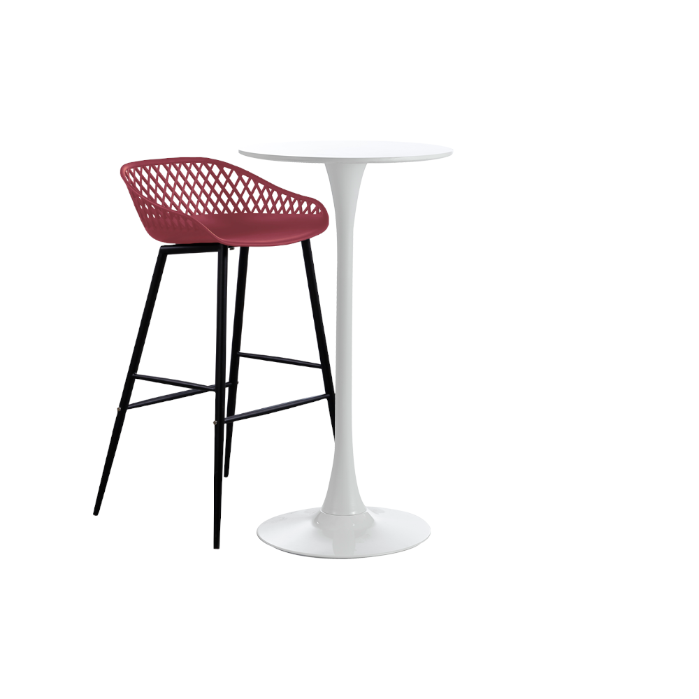 Set masa si scaune de bar, masa alba 60x101cm cu 1 scaun mov negru Toyama 48x47x95cm