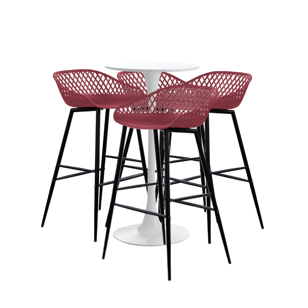 Set masa si scaune de bar, masa alba 60x101cm cu 4 scaune mov negru Toyama 48x47x95cm