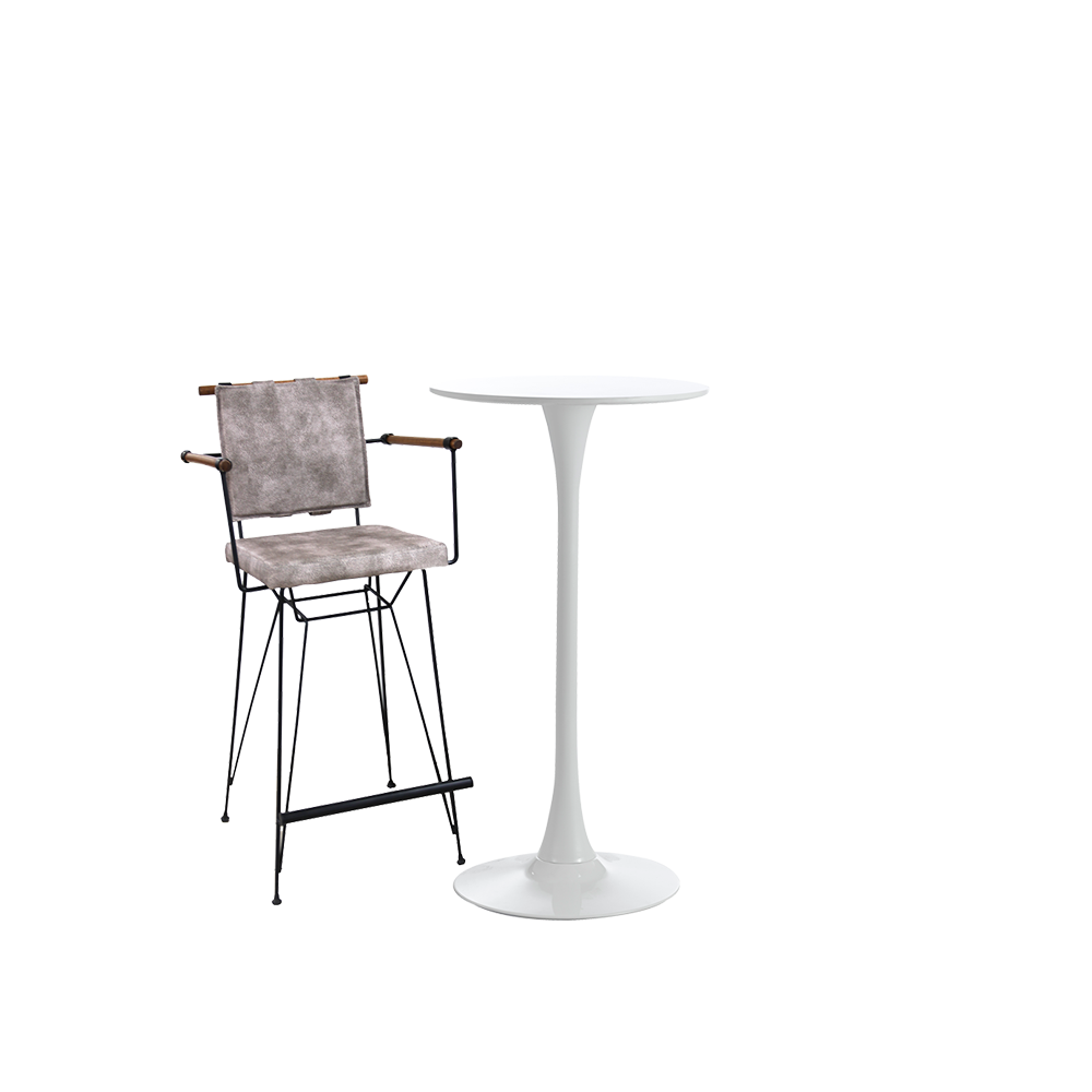 Set bar, cafenea, masa alba 60x101cm si un scaun metalic cu perna 46x43x107cm