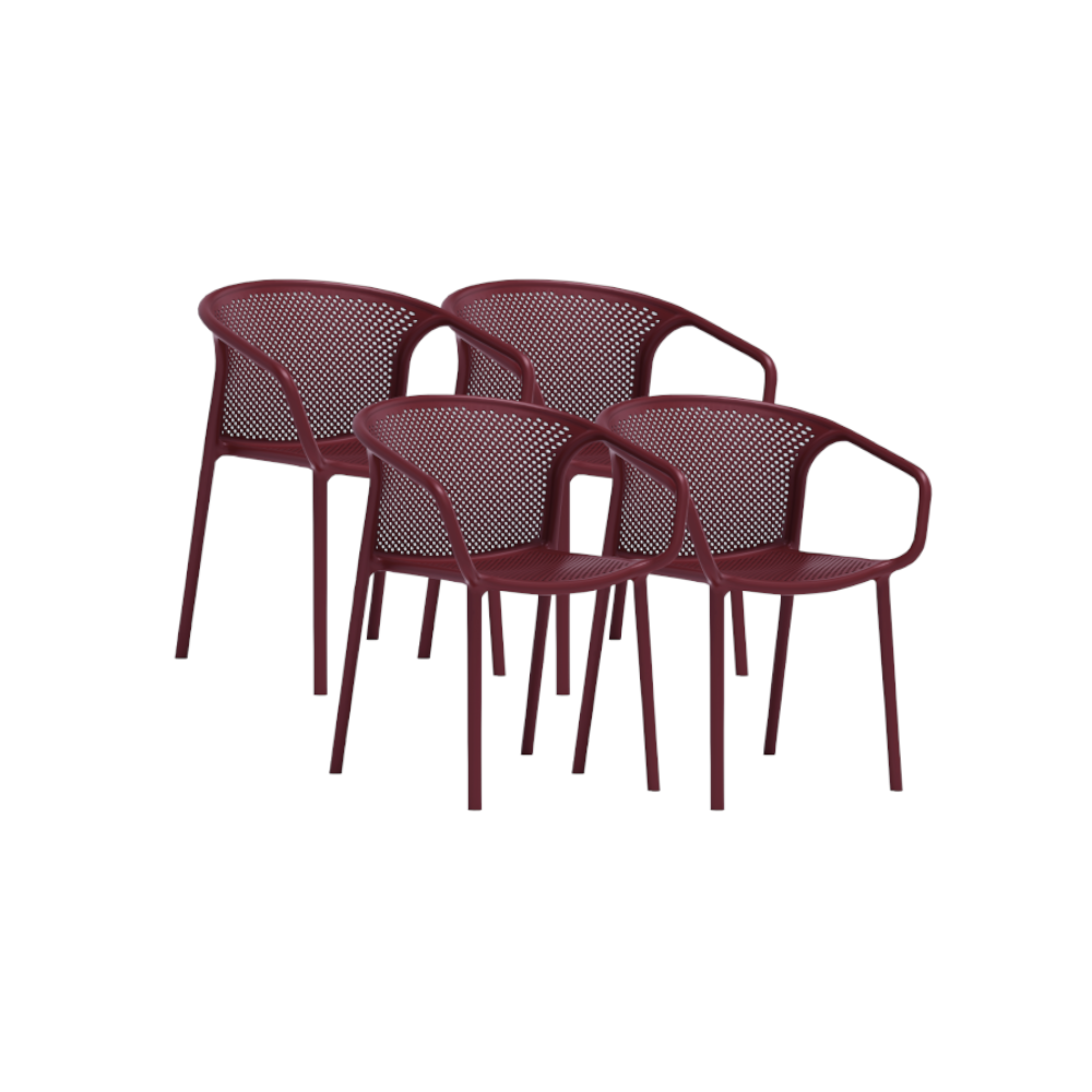 Set 4 scaune dining cu spatar rotunjit cu aditiv de protectie anti UV, 57x57x77 cm, bordo