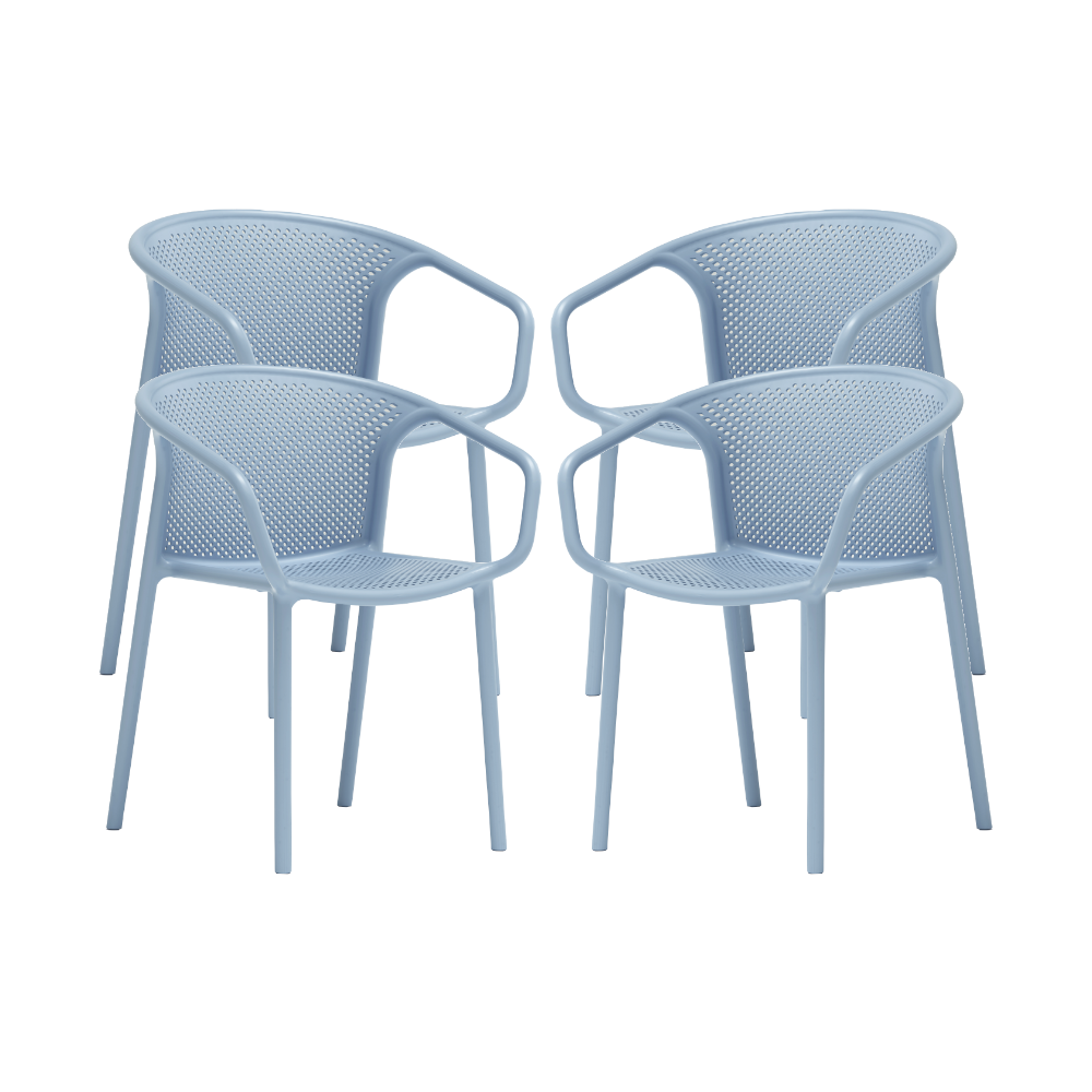 Set 4 scaune bucatarie cu spatar rotunjit cu aditiv de protectie anti UV, 57x57x77 cm, albastru