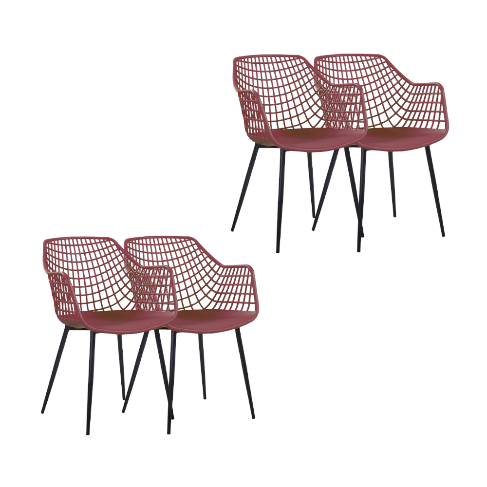 Set 4 scaune terasa, bar, cafenea cu spatar polipropilena 56x57x84 cm, culoare grena