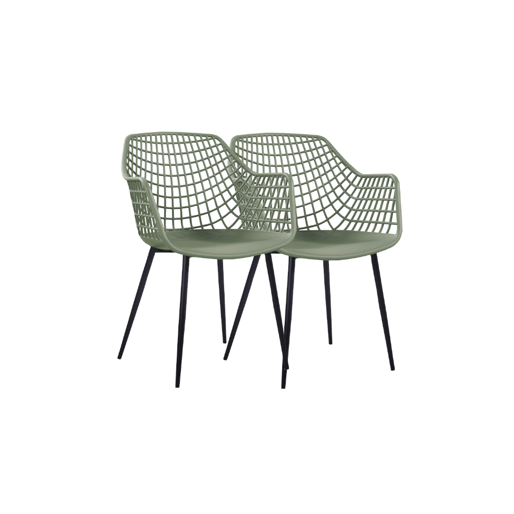 Set 2 scaune verde negru bucatarie, terasa, cafenea cu spatar polipropilena 56x57x84 cm,