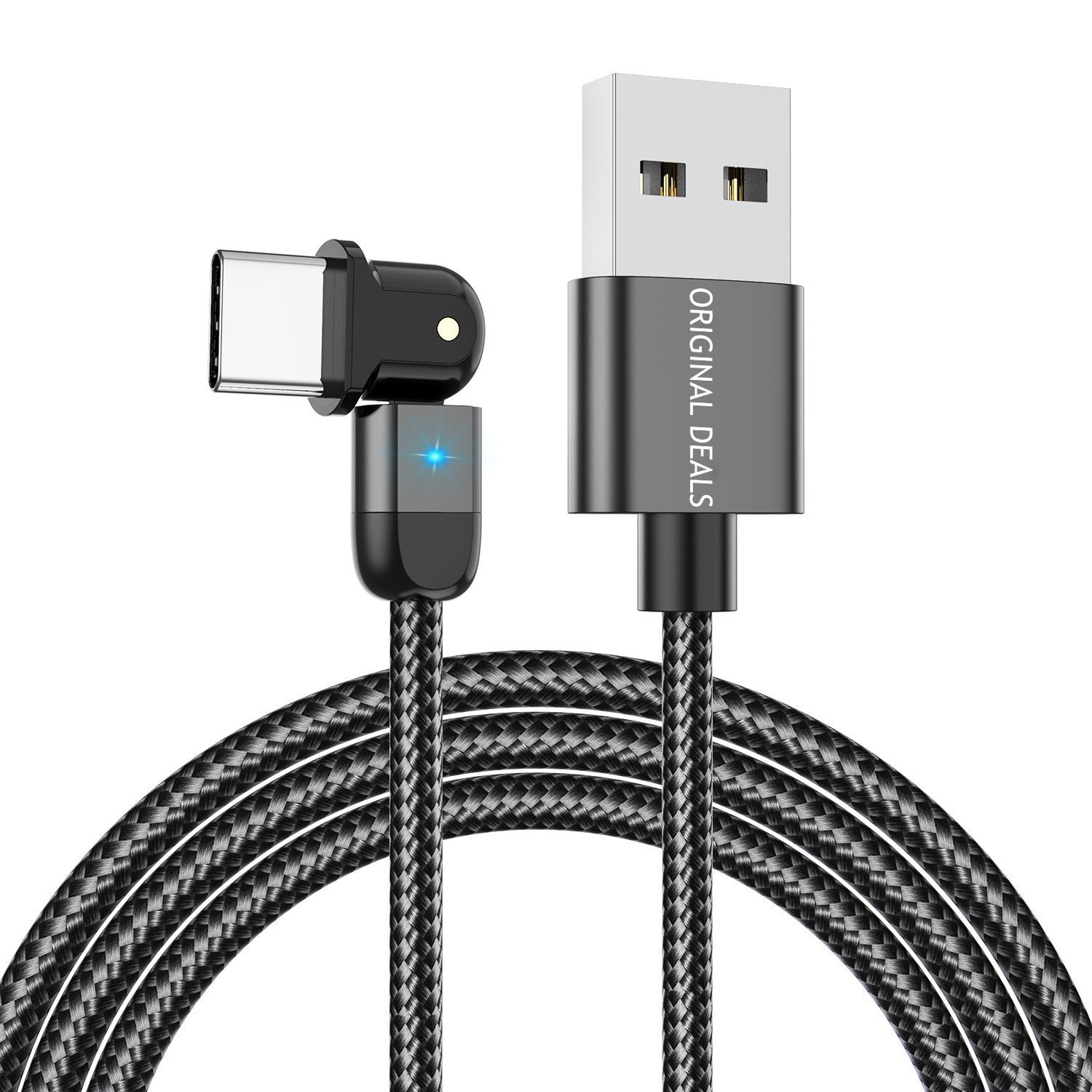 Cablu USB pentru Incarcare Telefon cu Mufa tip C, cu Incarcare Rapida Fast Charge, Material si Calitate Premium, Negru, 200cm, Original Deals
