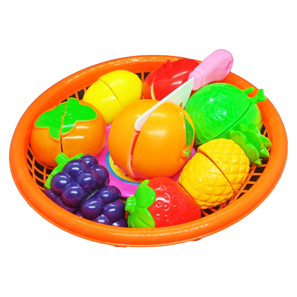Set jucarii pentru copii cos tip cu fructe de taiat, 12 piese, Portocaliu, WP3502-B RCO