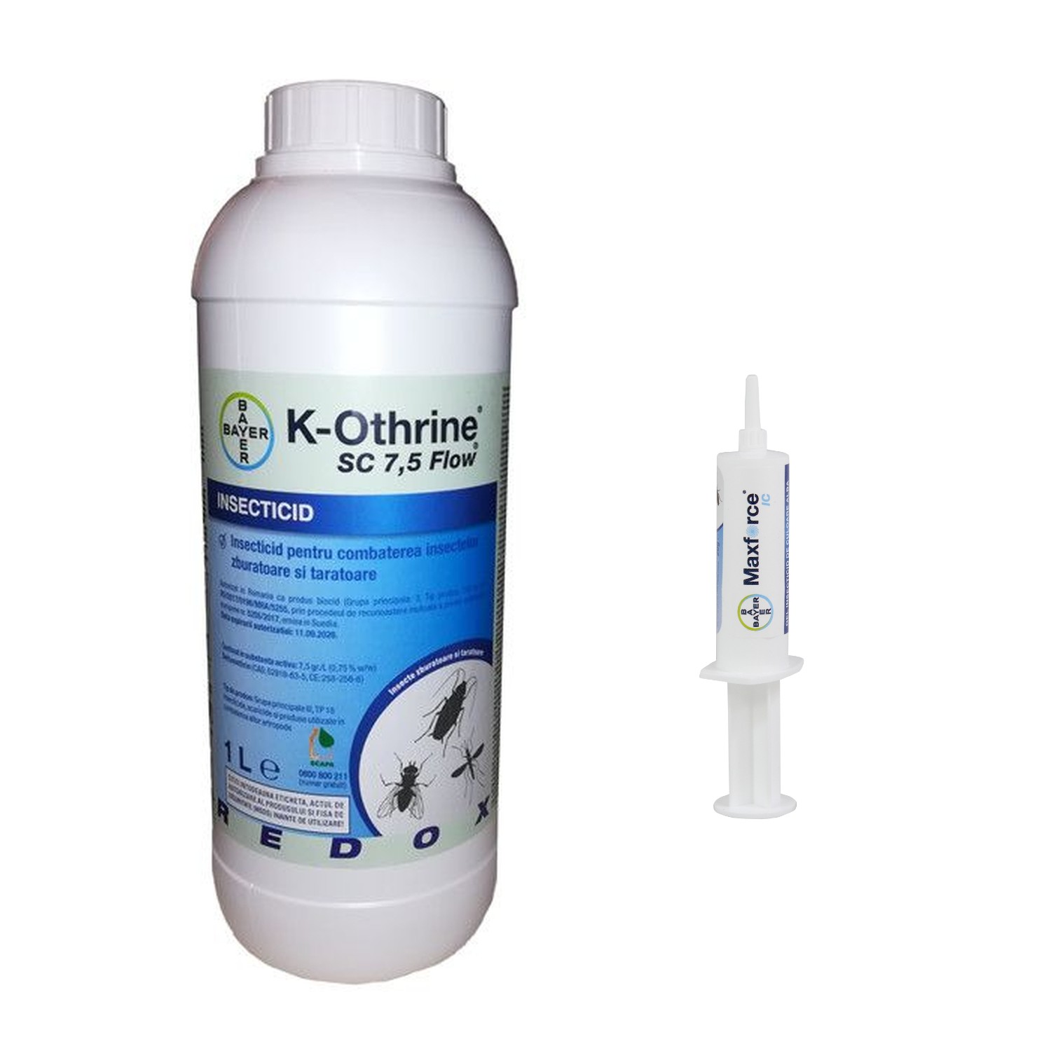 Set insecticid dezinsectie Kothrine SC 7.5 Flow 1 L si Max Force 20 gr anti gandaci de bucatarie, plosnite, muste, furnici, purici, insecte