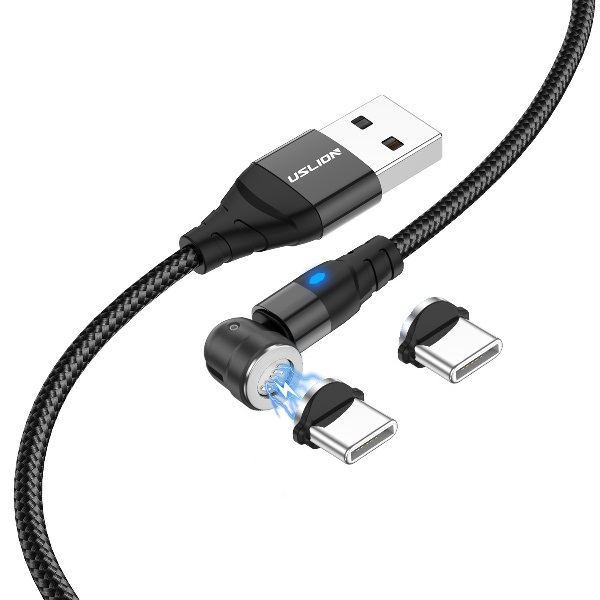 Cablu Magnetic Original Deals 540° Incarcare Rapida 3.1A si Transfer Date 480 Mbs/s cu cu 2x Mufa USB Tip C 2 Metri Lungime si LED Blue, Negru