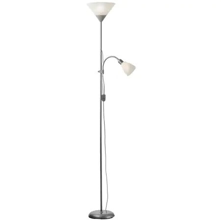 Lampadar Veioza cu 2 Brate Fix si Flexibil, Otel/Plastic Polietilenic, Alb/Gri, Inaltime 178 cm