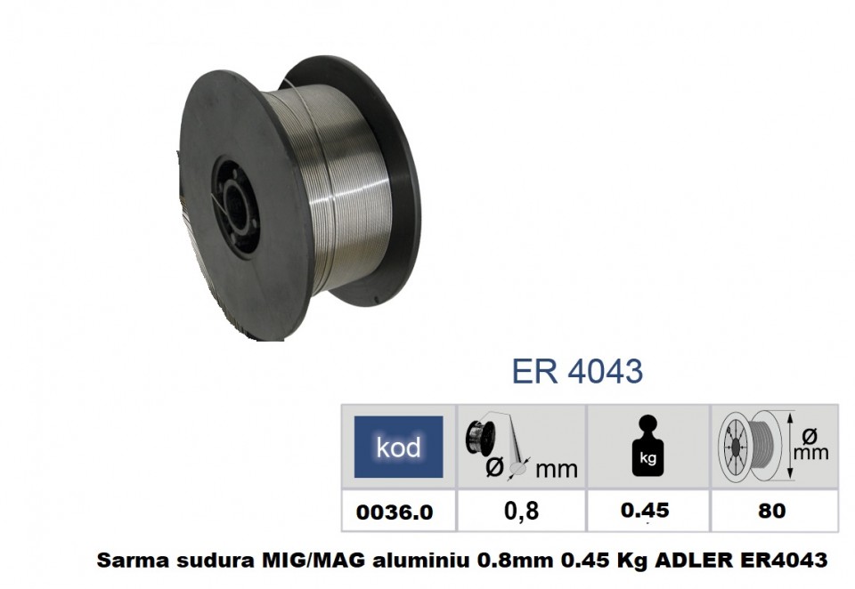 Sarma sudura MIG/MAG aluminiu 0.8mm 0.45 Kg ADLER ER4043 MA0036.0