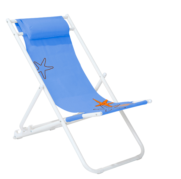 RAKI STARFISH Scaun pliant cu perna 56,5x91x96cm reglabil 3 pozitii pentru camping, plaja, albastru