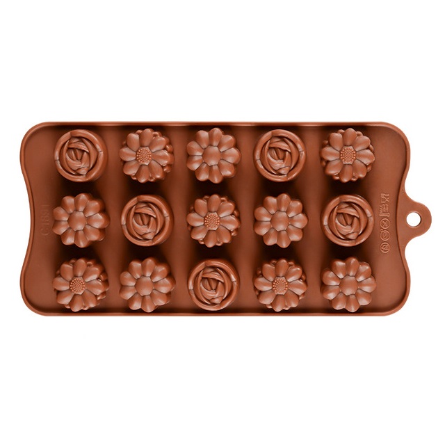 Forma din Silicon pentru Ciocolata de Casa, Bomboane, Jeleuri sau Cuburi de Gheata, 3 Flori de Gradina, 21 x 10 x 1 cm, Original Deals