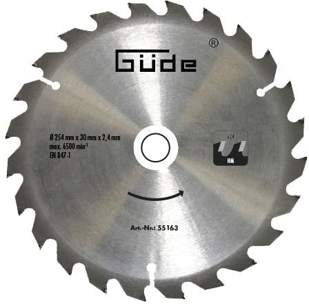 Disc pentru fierastrau circular, taiere lemn Guede GUDE55163, Ø254x30 mm, 24 dinti