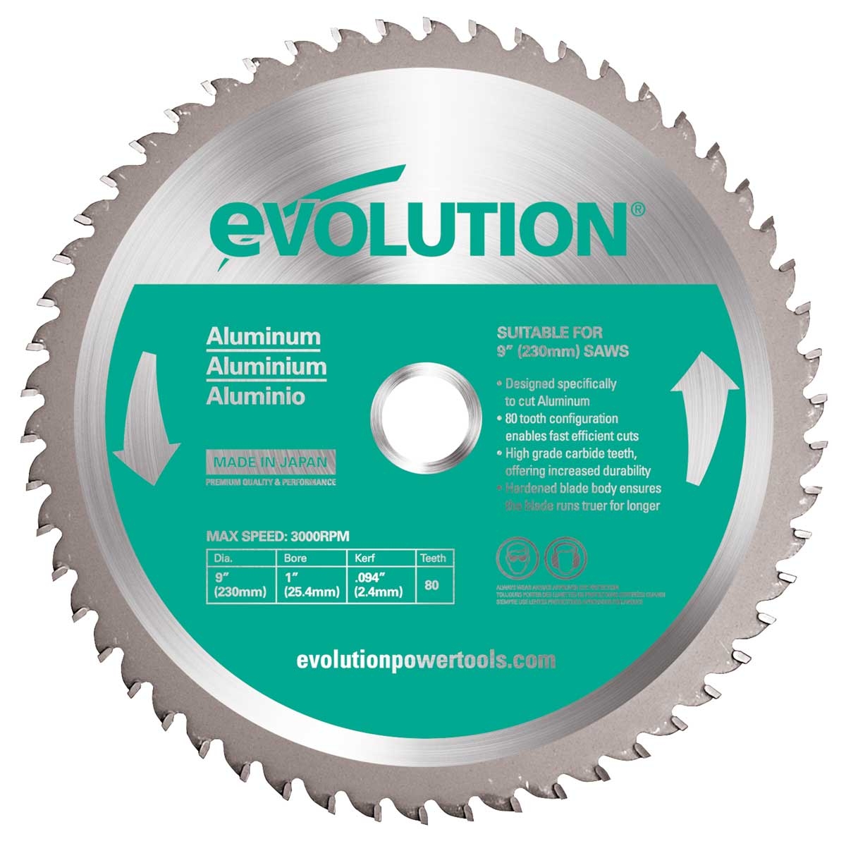 Disc pentru fierastrau circular, taiere aluminiu Evolution EVOA230TCT-80CS-0460, Ø230 x 25.4 mm, 80 dinti