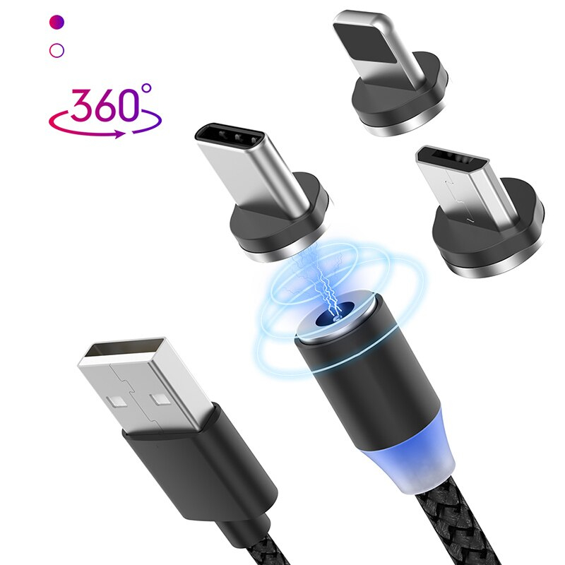 Cablu de incarcare Magnetic cu 3 conectori: USB-C, Micro-USB, Lightning Universal Adaptoare imagine noua idaho.ro