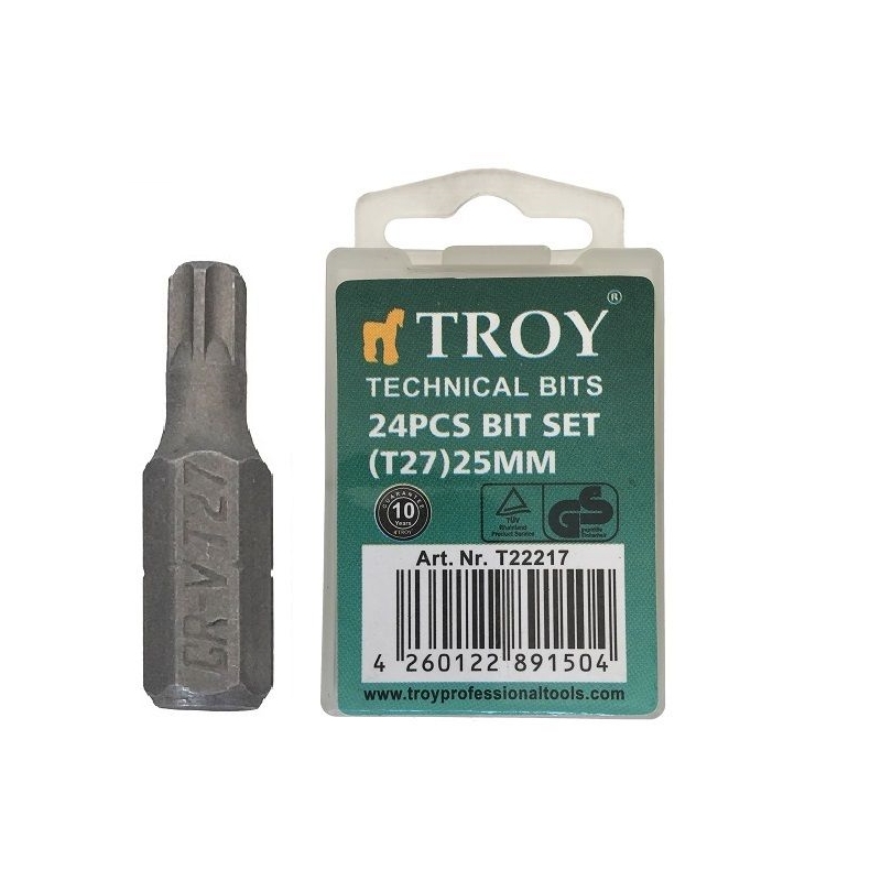Set de biti torx Troy T22217, T27, 25 mm, 24 bucati