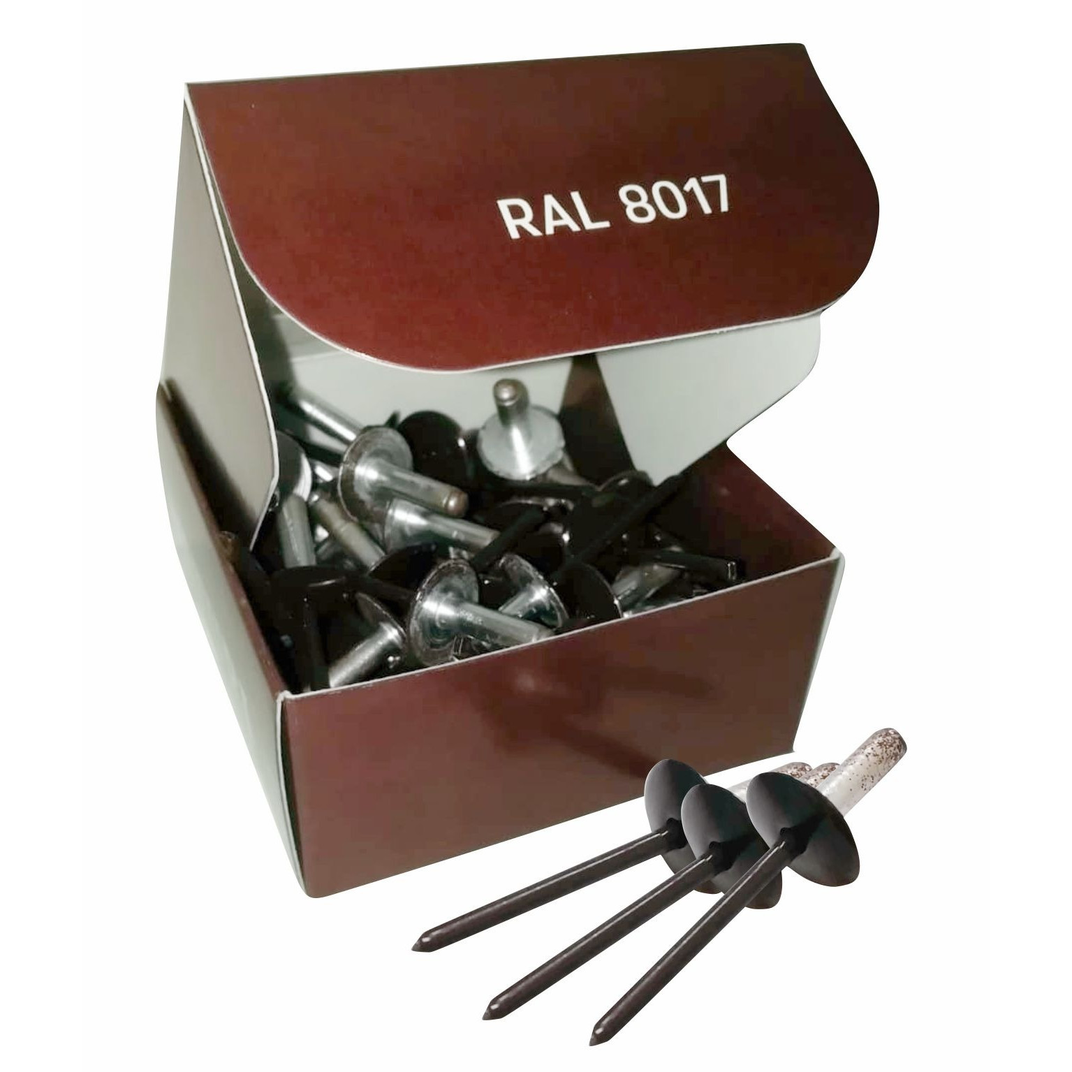 Set x 50 bucati Nituri pop maro cap lat vopsite electrostatic RAL 8017-Chocolate Brown 4.8x16x16mm