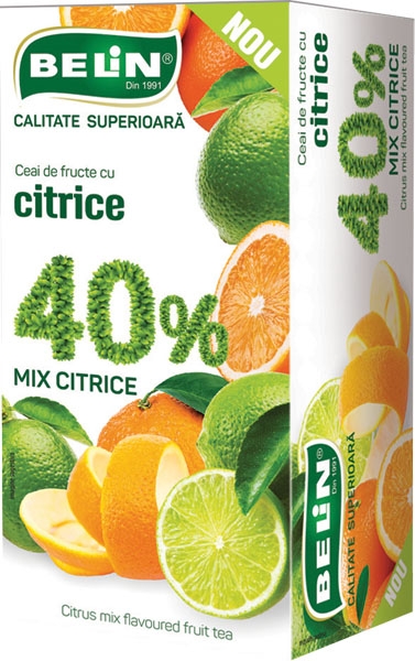 Ceai fructe Belin Mix citrice 40%, 20 plicuri, 40 gr.