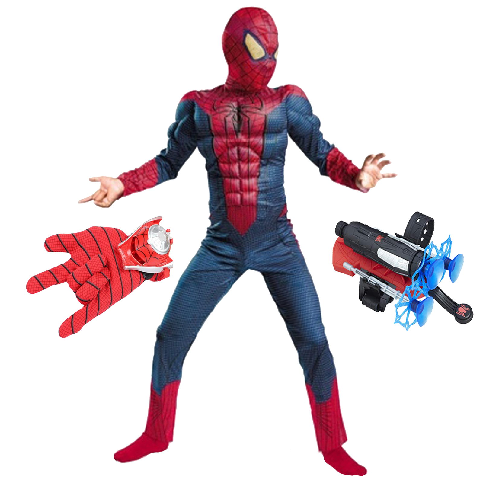 Set costum Spiderman cu muschi si doua lansatoare pentru baieti 100-110 cm 3-5 ani 100-110 imagine 2022 protejamcopilaria.ro