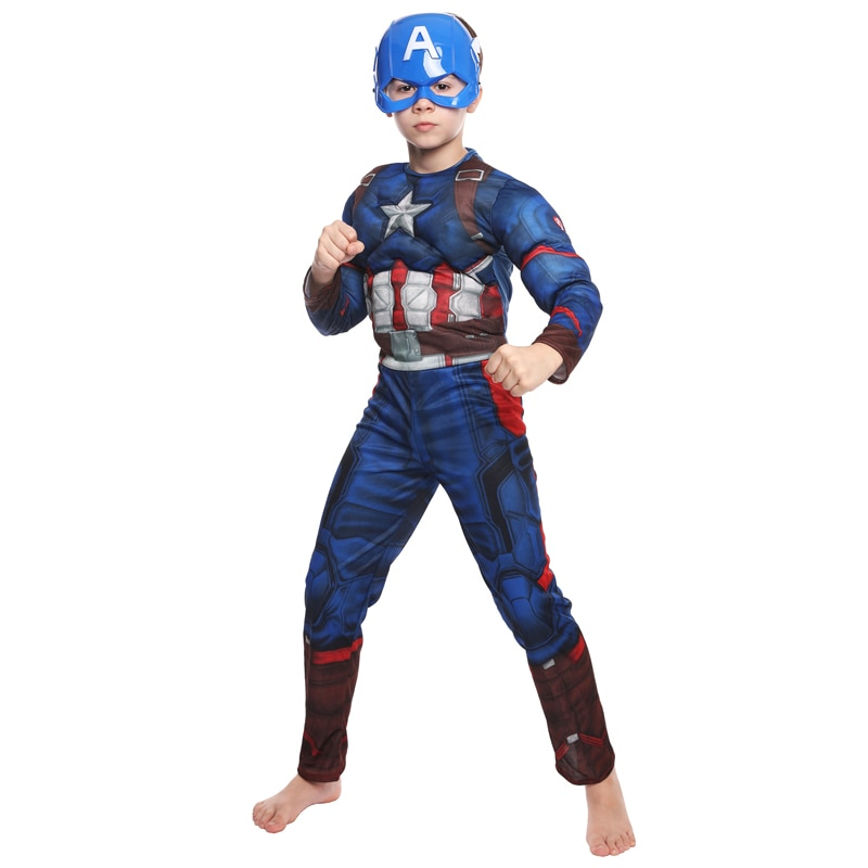 Costum clasic cu muschi Captain America pentru baiat 120-130 cm 7-9 ani (băiat) imagine 2022 protejamcopilaria.ro