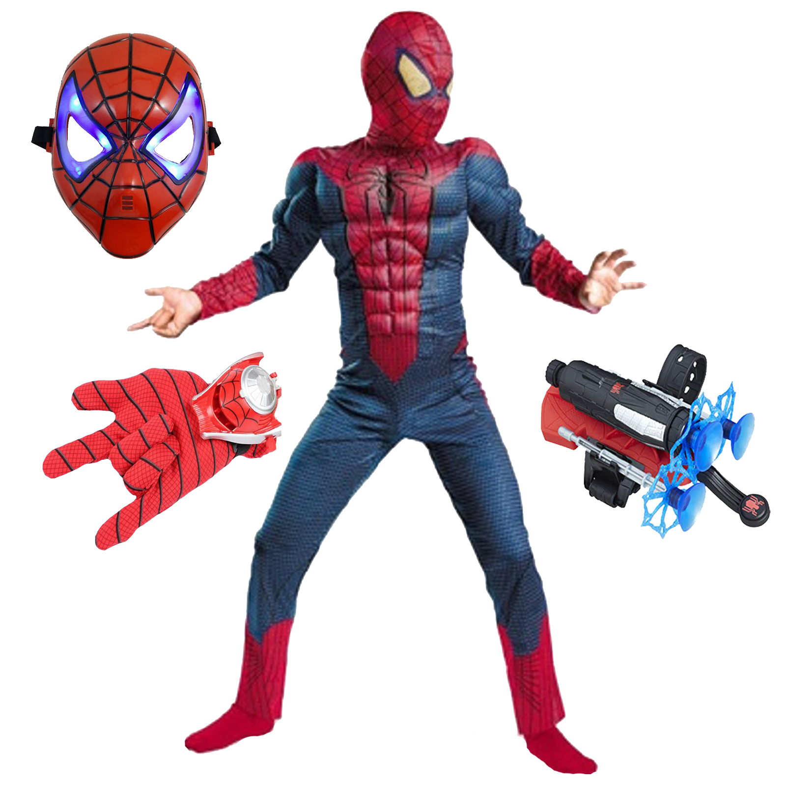 Set costum Spiderman cu muschi si accesorii pentru baieti 110-120 cm 5-7 ani 110-120 imagine 2022 protejamcopilaria.ro