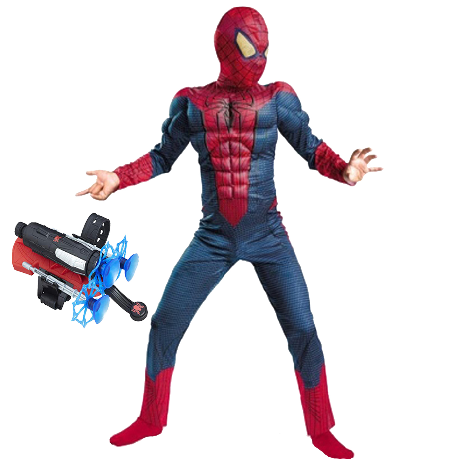 Set costum Spiderman cu muschi si lansator ventuze pentru baieti 100-110 cm 3-5 ani 100-110 imagine 2022 protejamcopilaria.ro