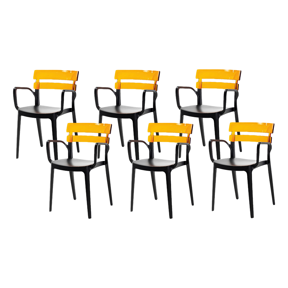 Set 6 scaune restaurant RAKI BELEM BISTRO 54,5x51xh81,6cm, polipropilena cu fibra de sticla, negru cu spatar culoare mustar