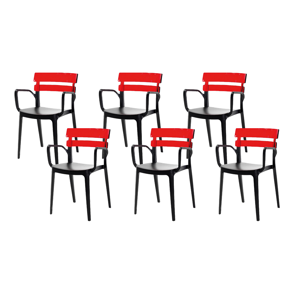 Set 6 scaune restaurant RAKI BELEM BISTRO 54,5x51xh81,6cm, polipropilena cu fibra de sticla, negru cu spatar rosu
