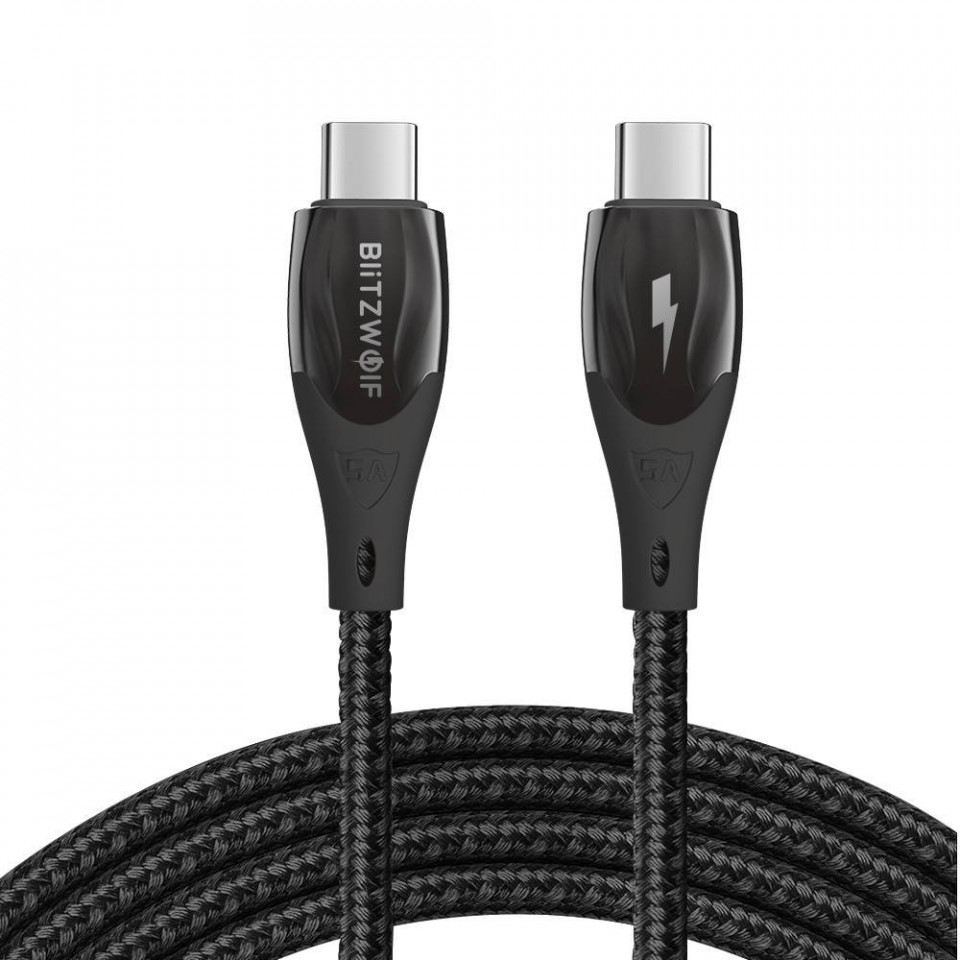 Cablu USB-C la USB-C BlitzWolf BW-FC1, 96W, 5A, 1.8m (negru) 1.8m imagine noua idaho.ro