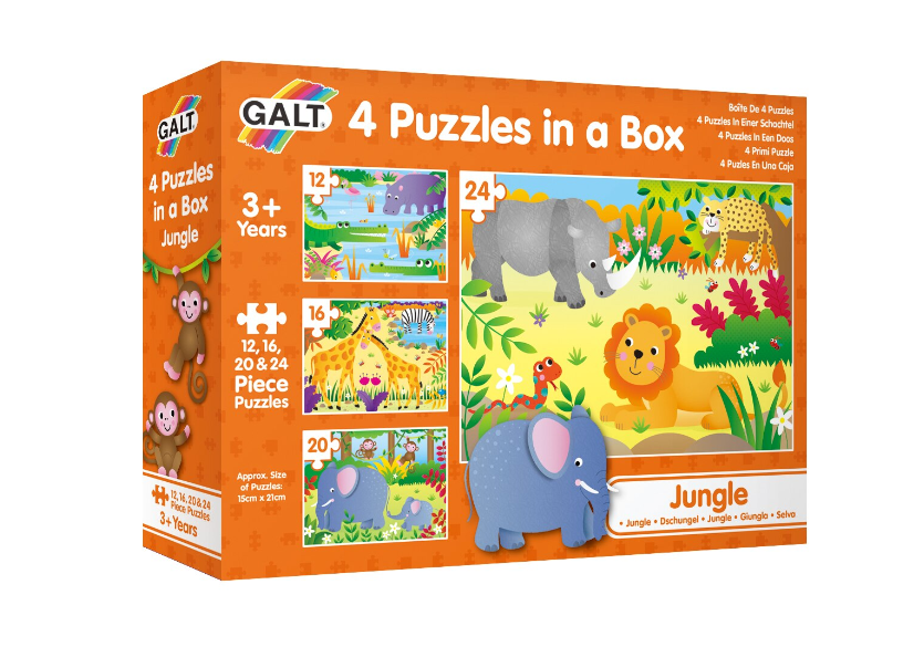 Set 4 puzzle-uri Jungla, 12, 16, 20, 24 piese